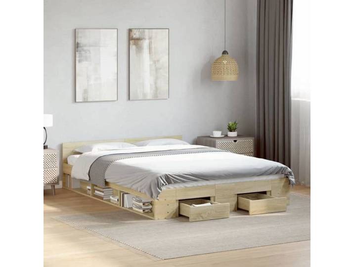 LEMON*Cadre de lit avec tiroirs - Structure de lit - 2 Personne lit d'appoint chêne sonoma 140x200 cm SOLOMON2596 Août