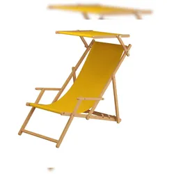 Erst-Holz Gartenliege gelb Strandliege Sonnenliege Holz Relaxliege Sonnendach Deckchair Strandstuhl 10-302NS