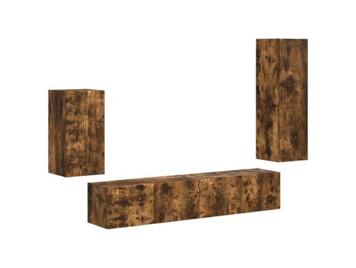 LKJephalotrop TV Schrank Set 4 teilig Hängeschrank Geräucherte Eiche Vierteiliges Hängeschrank Ensemble aus Holzwerkstoff für Wohnzimmer und Flur schafft Bodenfreiheit und Ordnung.