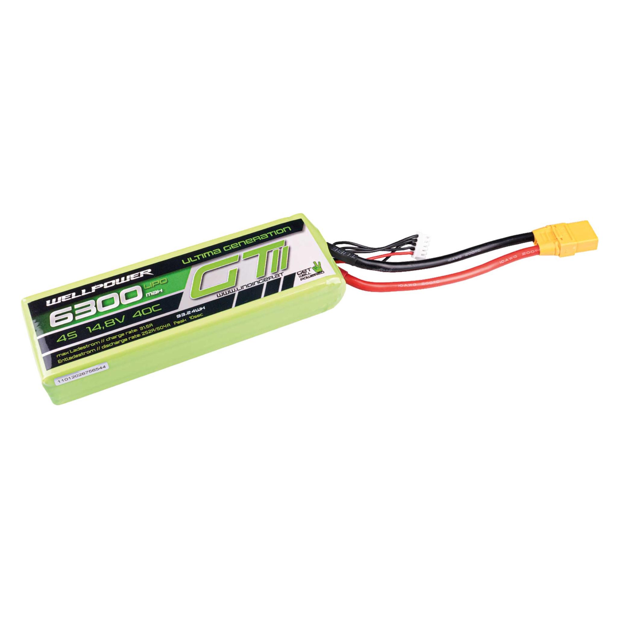 Wellpower LIPO AKKU ULTIMA GT II 6300 MAH / 14,8 Volt 4S 40/80C CH5/8 XT-90 (6300 mAh, 14.80 V) (6300-4S-35/70C-XT-90+GT II)