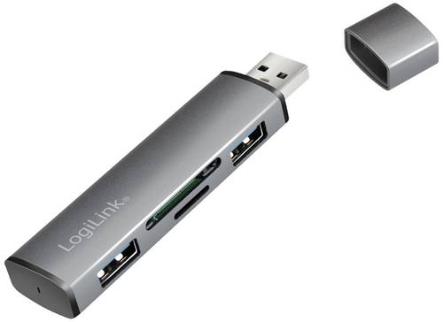 LogiLink UA0394 USB-Hub 4 Port USB-A, SD, microSD USB 3.2 Gen2 10 GBit/s mit Aluminiumgehäuse, mit eingebautem SD-Kartenleser