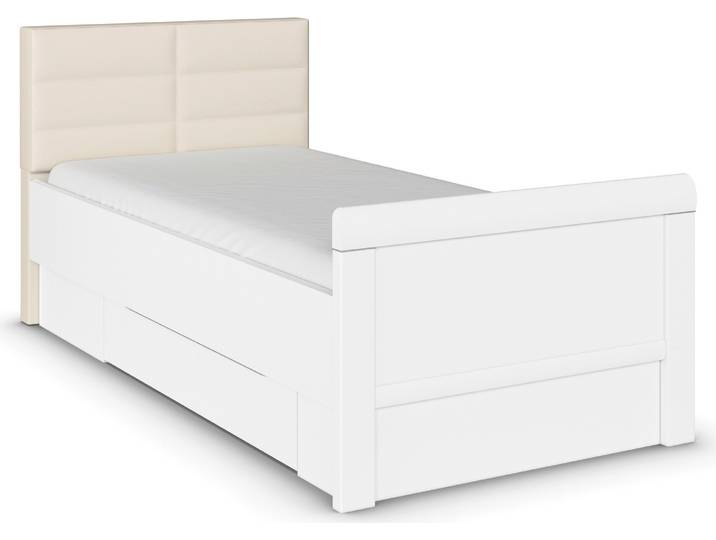 Stauraumbett RAUCH Bett Einzelbett Stollenbett Bettkästen EVELYN , weiss (alpinweiß), B:109cm H:100cm L:214cm, Betten, Stauraumbett, in Komforthöhe mit Polsterkopfteil sowie Schubladen MADE IN GERMANY