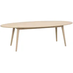 Couchtisch Tompkins Oval aus massiver Eiche, skandinavischer Stil, whitewash, 150x60x45 cm