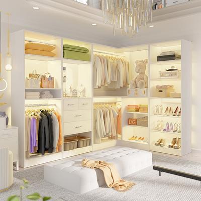 Rackcog Cimly 111'' Set of 4 Freestanding Closet Organizer, Space-saving Corner Closet System with Shoe Rack