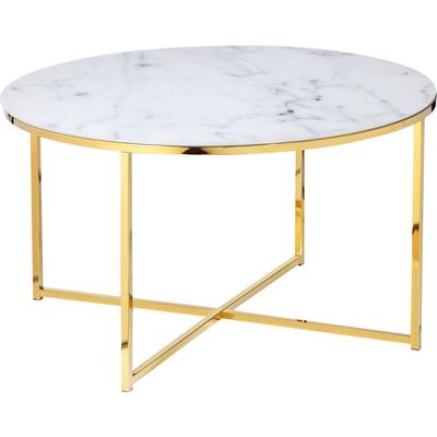Couchtisch SALESFEVER "Caorle Coffeetable im eleganten Stil", weiß (weiß, gold, gold, weiß), B:80cm H:45cm T:80cm, Tische, Couchtisch, Elegantes Design mit Marmoroptik-Tischplatte
