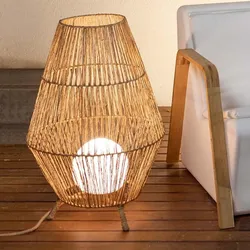 New Garden SISINE 70 Stehlampe aus Jute Naturfasern kabelgebunden mit Fernbedienung für Innen & Außen