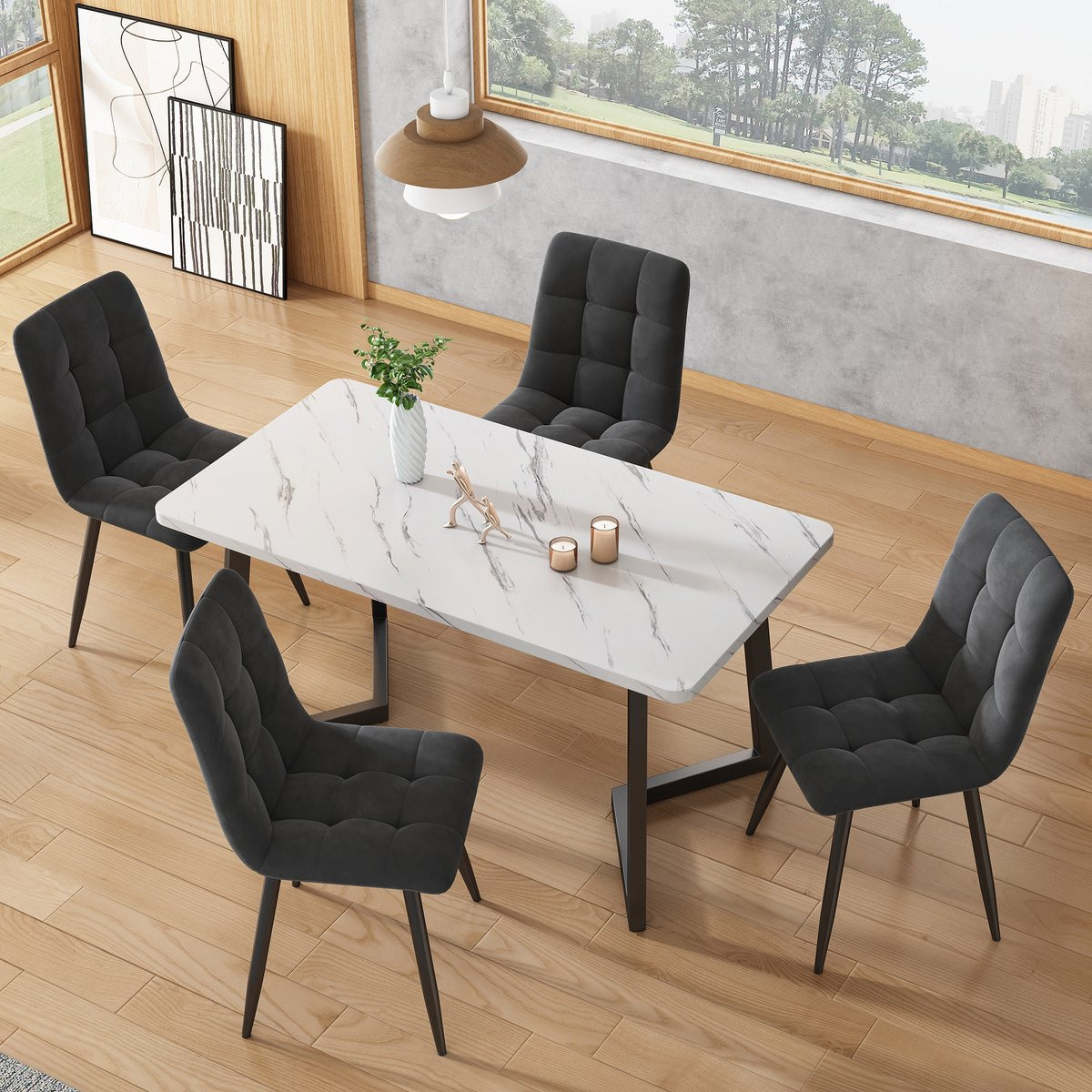 STILVORA Eetkamerstoel Set van 4 - Luxe Fluwelen Design - Donkergrijs