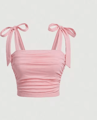 Inspire Picks Pink Tie Shoulder Ruched Crop Top Backless Y2K Streetwear Cami For Women tm241129y0738 pink xs(us 2)