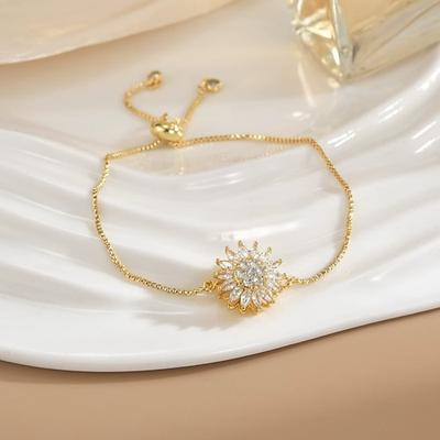 Sonnenblumen-Stimmungsarmband als Geschenk für Frauen, drehbarer Sonnenblumen-Charm-Schmuck, zierliche vergoldete Schlüsselbeinkette, Muttertags-Geburtstagsgeschenk für Frauen