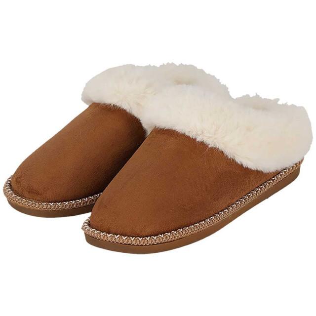 Apollo Dames instap pantoffels teddy donker