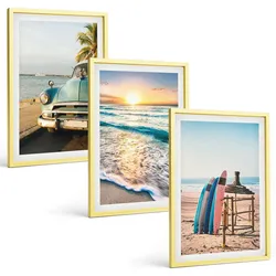BILDER SET 3er Set - 40x60 cm Goldrahmen - Sonnenuntergangsurlaub in Miami