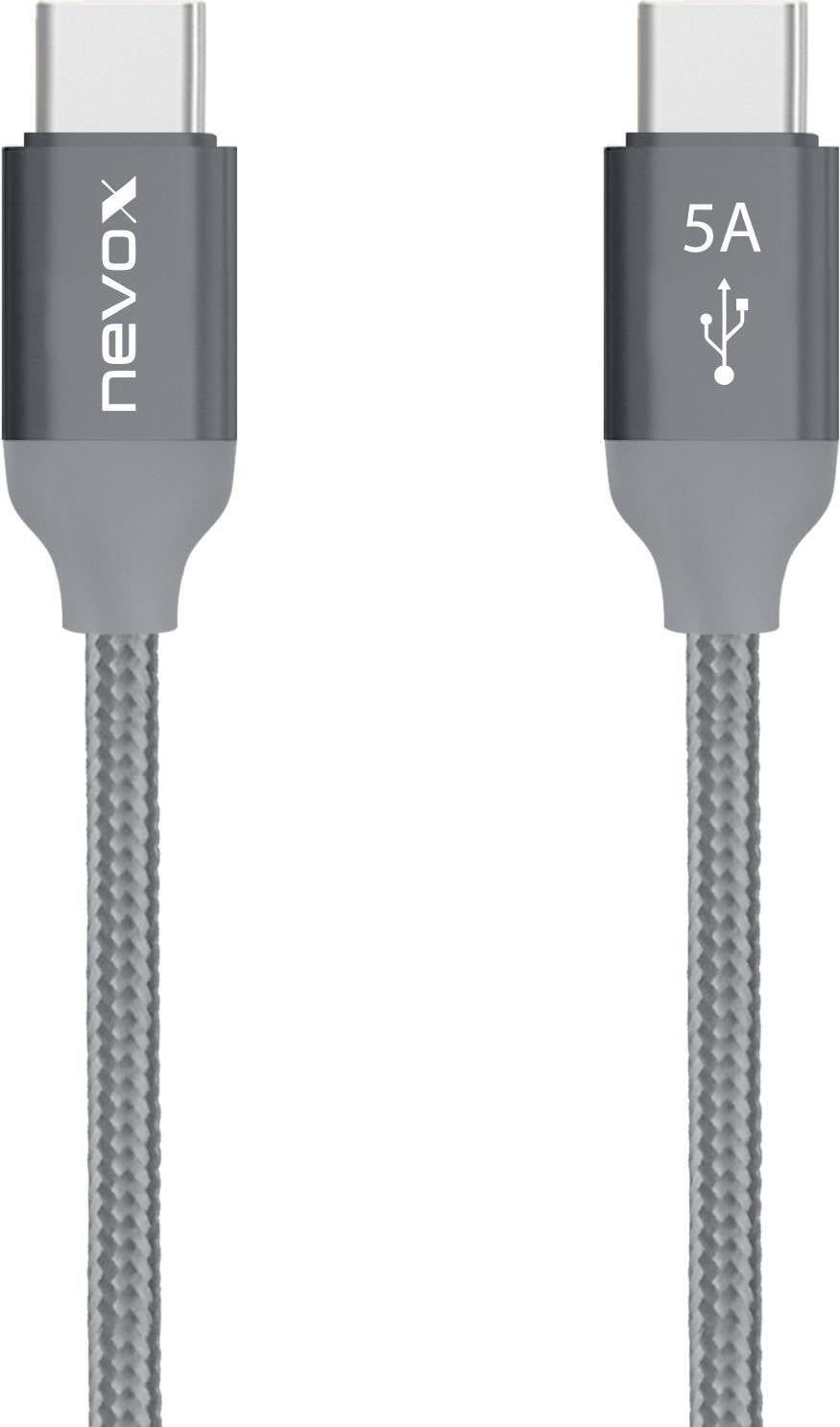 Nevox USB-C naar USB-C kabel, 100W/5A, 1 meter, grijs
