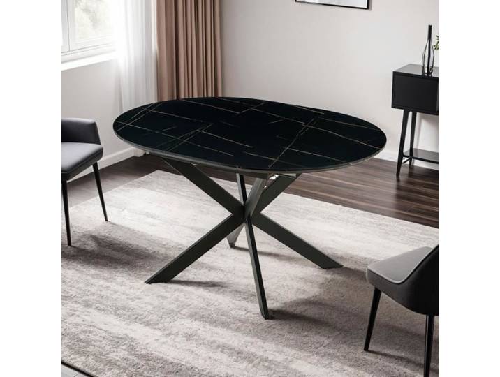 Table extensible 110/150x110x76 cm effet marbre noir - MINDY