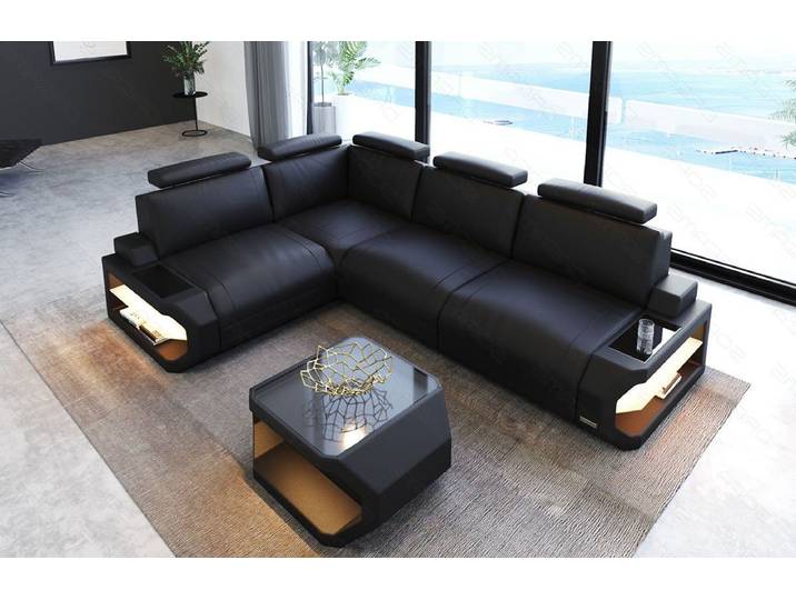 Sofa Dreams Ecksofa Leder Couch Siena L Form Ledersofa, L-Form Ledersofa mit LED-Beleuchtung