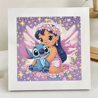 Inspire Essentials Kids 5D Diamond Painting Kit DIY Animal Art Set With Big Gem Crystals 15x15cm purple Lilo And Stitch