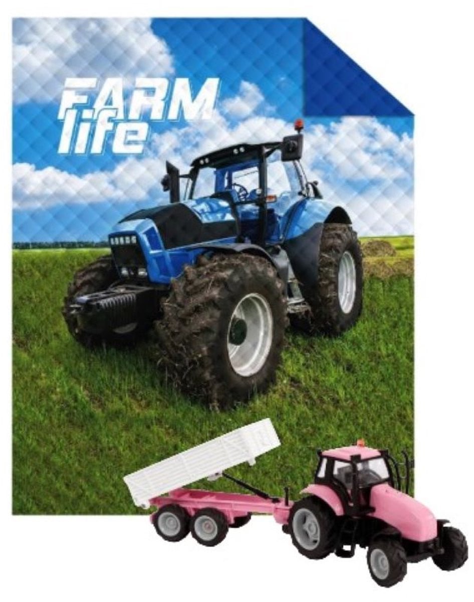 Detexpol Bedsprei Tractor met Roze Tractor Speelset, 170 x 210 cm, 100% Polyester
