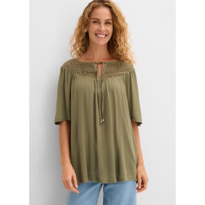 Tunika BONPRIX, Damen, Gr. 38, grün (oliv), Obermaterial: 100% Viskose, oversize, Tuniken, lockerer Schnitt, Oversize-Passform, Halbarm-Design, aus Viskose