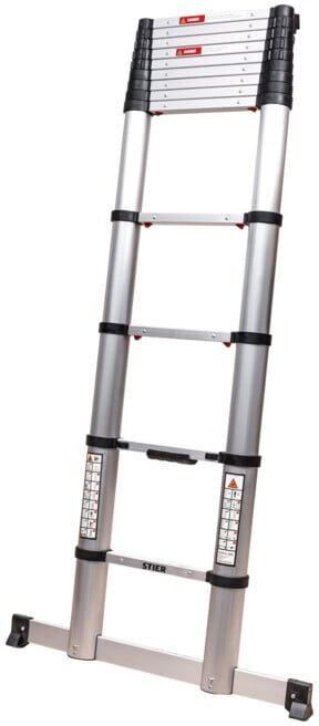 Echelle télescopique STIER Premium+ 3,8 m, 13 échelons, aluminium, DIN EN 131-6, échelle chantier, échelle atelier (903474)