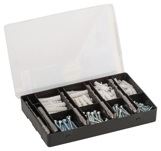 Bosch 173-teilig Fixier-Set, Bohrer, Dübel, Schrauben, Bits in handlicher Sortierbox. 2607017163