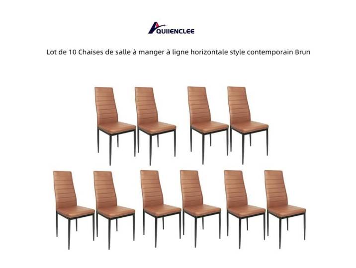 QUIIENCLEE Lot de 10 Chaises de salle à manger à ligne horizontale style contemporain Brun 48 x 42 x 98 cm