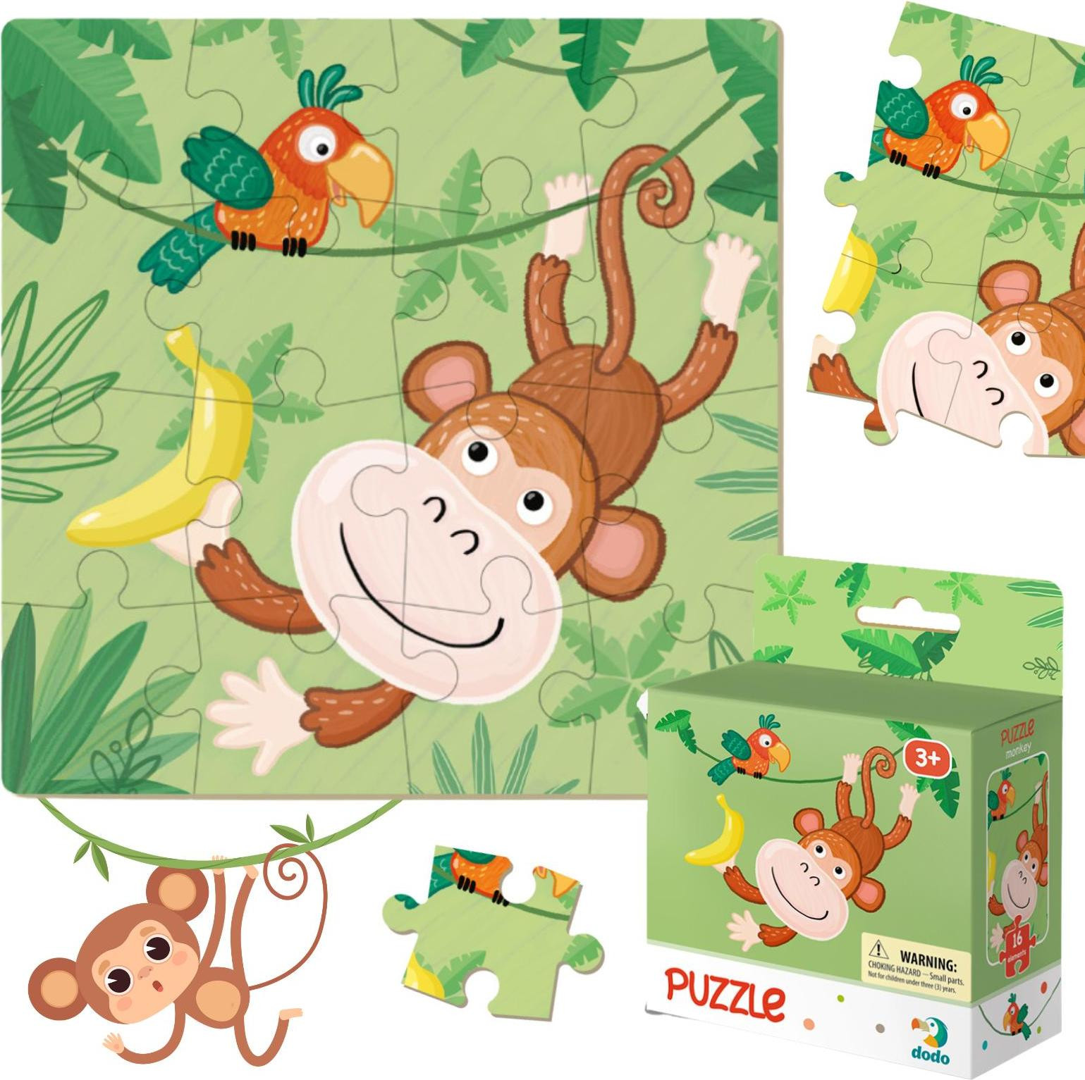 DoDo Puzzel Aap - 16 stukjes - Educatief puzzelspel voor kinderen