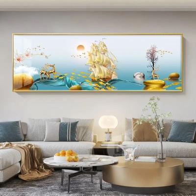 Uplift Essentials Chinese Style Golden Leaves & Sacred Deer Canvas Art style 1 12x35 In