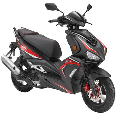 Motorroller LUXXON "F18", schwarz (schwarz, rot, schwarz), Motorroller, 45 km/h, 2 Sitzplätze, für Erwachsene, Sportliches Design, 4-Takt Motor, B:71cm H:118cm L:185cm