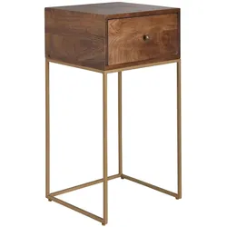 NACHTTISCH – Mango Massivholz/Metall, 40x75,5x35 cm, 1 Schublade, Stauraum