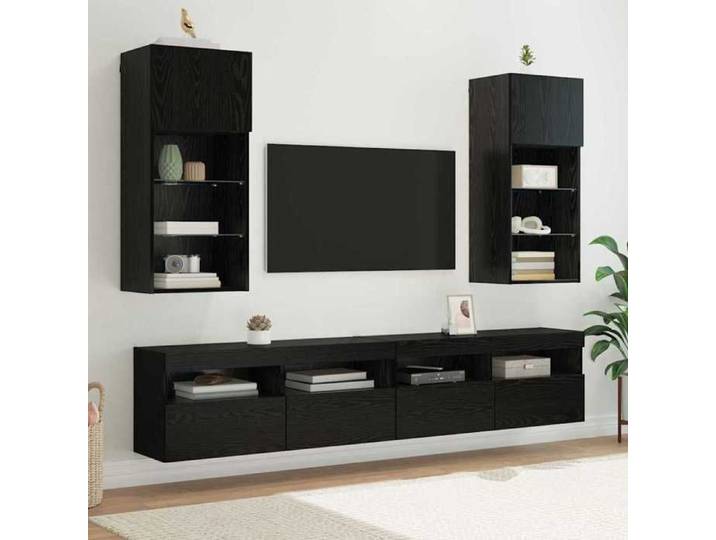 Meubles TV LED muraux 2 pc Chêne Noir Bois d'Ingénierie