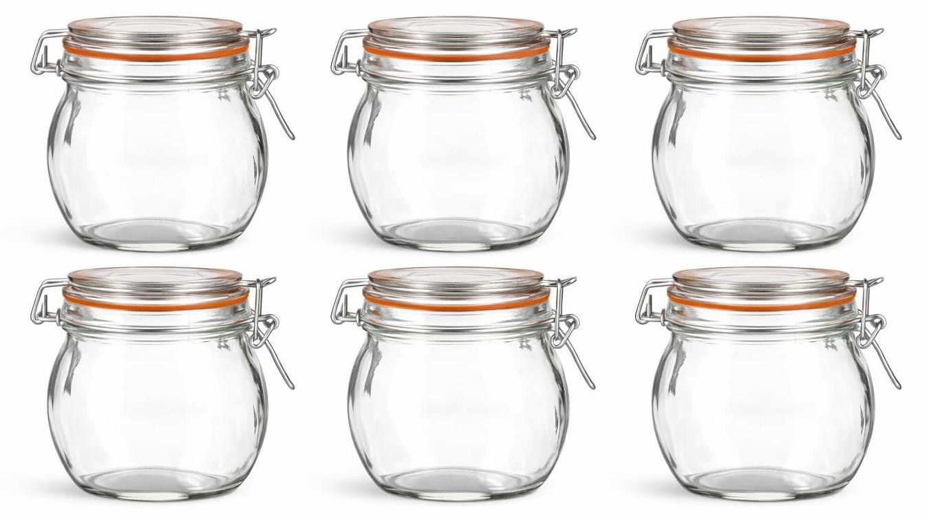 Set van 6 luchtdichte glazen potten met rubberring - 750 ml