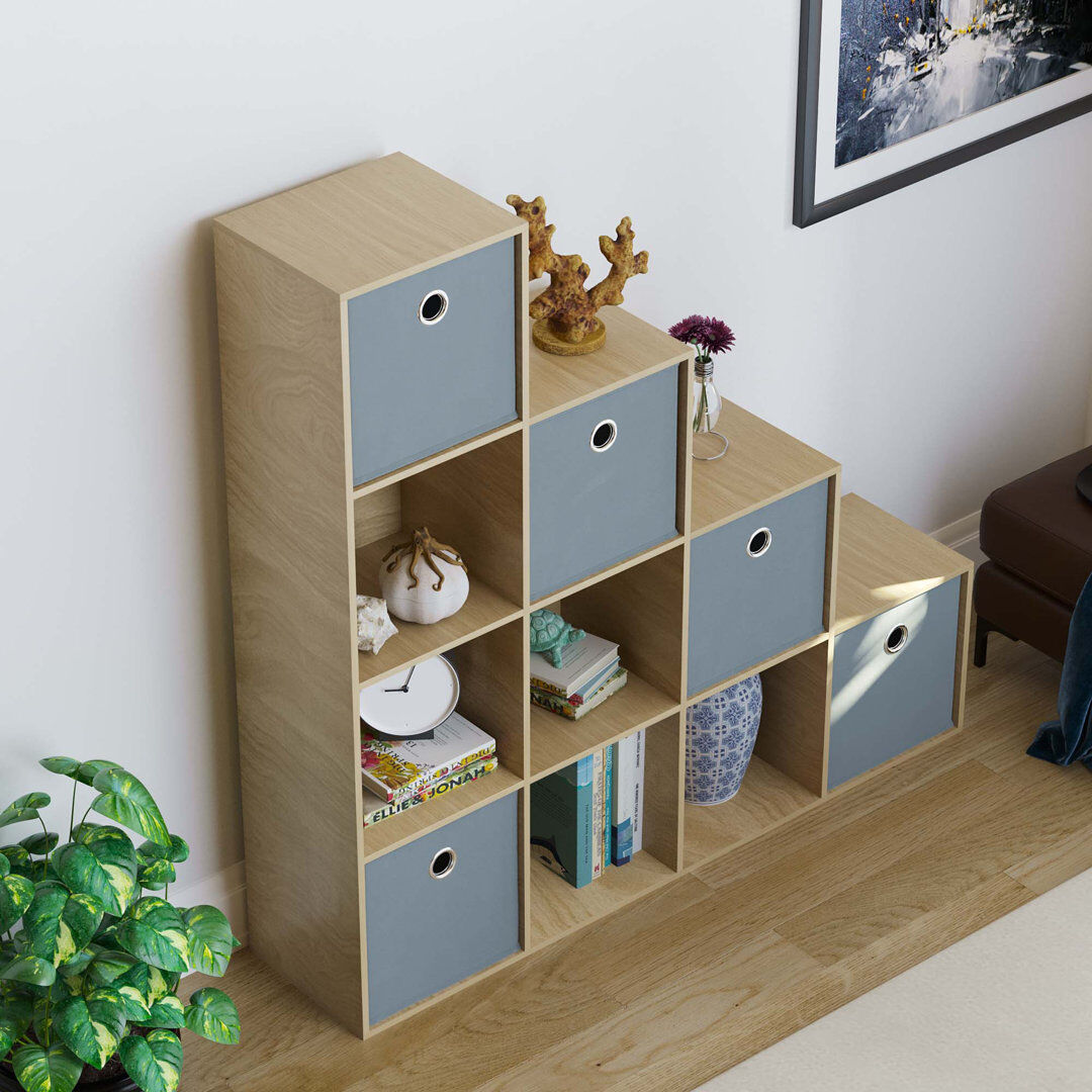 Wade Logan Penhook 128 cm H x 128 cm W Cube Bookcase Grey/Oak 128cm H X 128cm W X 29cm D