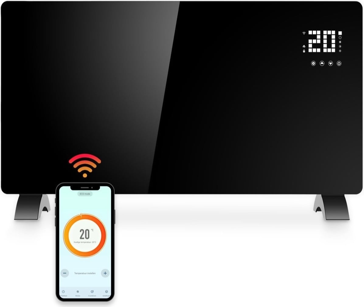 Gologi Elektrische Convectorverwarming met Thermostaat, App-bediening en Touchscreen, 2000W, Zwart