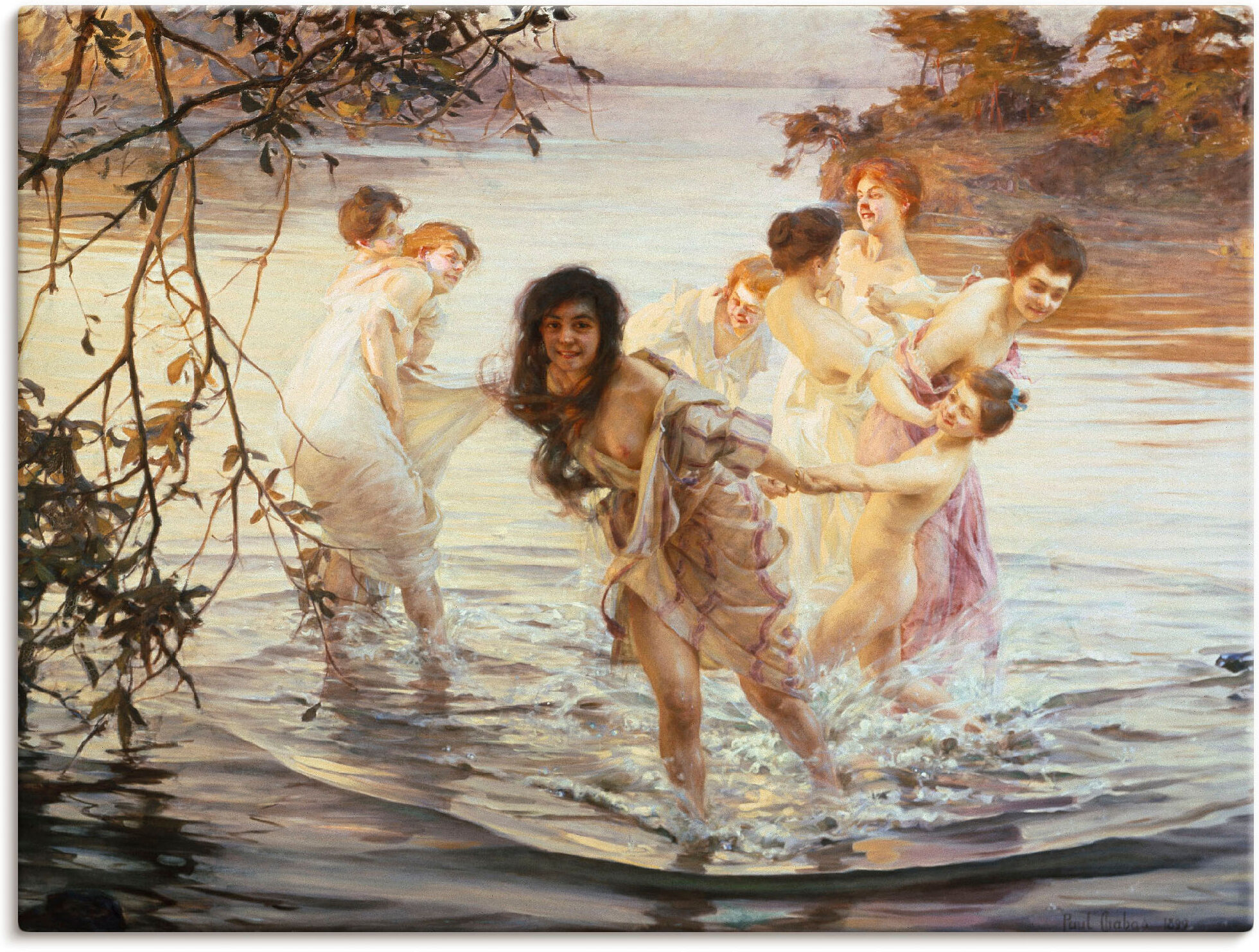 Wandbild ARTLAND "Glückliches Spiel im Wasser. 1899", beige (farbe bild(er): naturfarben), B:120cm H:90cm, Bilder, Wandbild, als Leinwandbild, Poster in verschied. Grössen farbe bild(er): naturfarben B/H/T: 120cm x 90cm, Leinwandbild Gruppen & Familien Qu