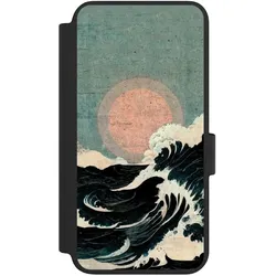 Nivocase Klapphülle für Samsung Galaxy S23 Handyhülle aus Kunst Leder NIVOflip schwarz Kunst Meer Welle (Samsung Galaxy S23), Smartphone Hülle, Schwarz