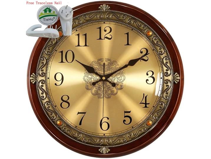 Horloge murale silencieuse en bois massif, horloges classiques rondes, horloge vintage, salon, cuisine, bureau, décoration intérieure, 12
