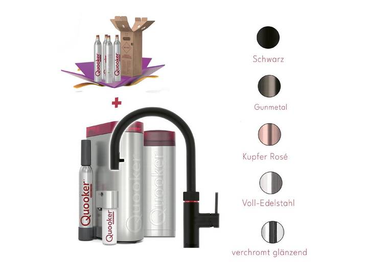 QUOOKER Küchenarmatur Quooker PRO3 & CUBE, Flex inkl. Cube-Filter (4x CO₂ gratis) (Spar-Set, Armatur mit PRO3 und CUBE für kochendes, gekühltes, sprudelndes Wasser) Kochendwasser, Sprudel, stilles wasser, Kindersicherung, Flexschlauch