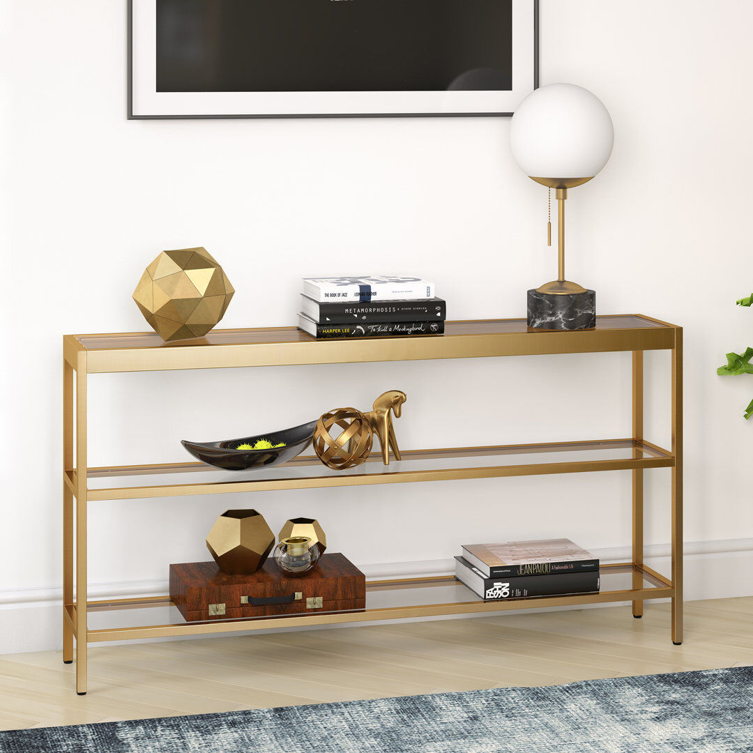 Hudson&Canal Alexis Glass Top Console Table Brass 73.66 H x 135.3 W x 21 D cm