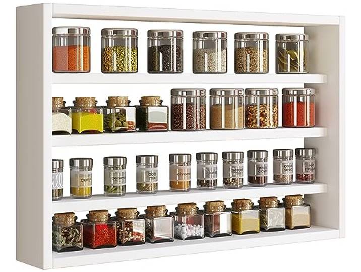 VCM Étagère murale en bois Tableau mural Cuisine Épices Cuisine Collectionneur Vitrine Esaldi M Blanc