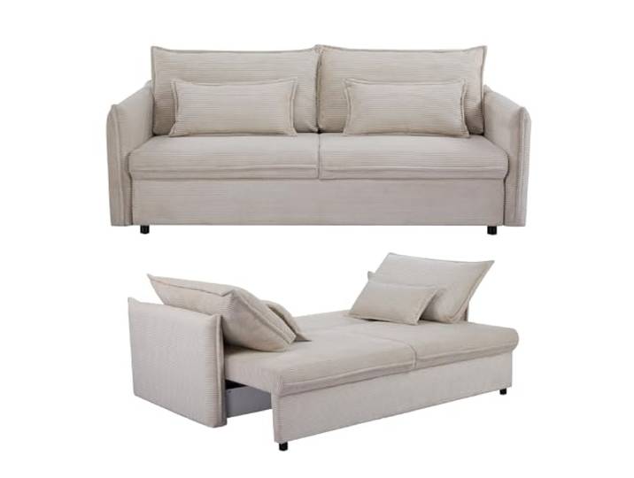 XXL Sofa APARTMENT - beige - Cord - Schlaffunktion mit Bettkasten Kissen Liegefläche 190 x 145 cm, 2 Kissen, Rückenlehne verstellbar, Nosagfederung, Rundum-Bezug, pflegeleicht