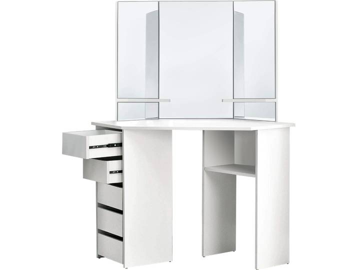 ML-Design Schminktisch Weiß, Frisiertisch mit 3 Spiegel, 5 Schubladen & 3 Ablagefächern, 110x141,5x54 cm, Kosmetiktisch aus MDF Holz