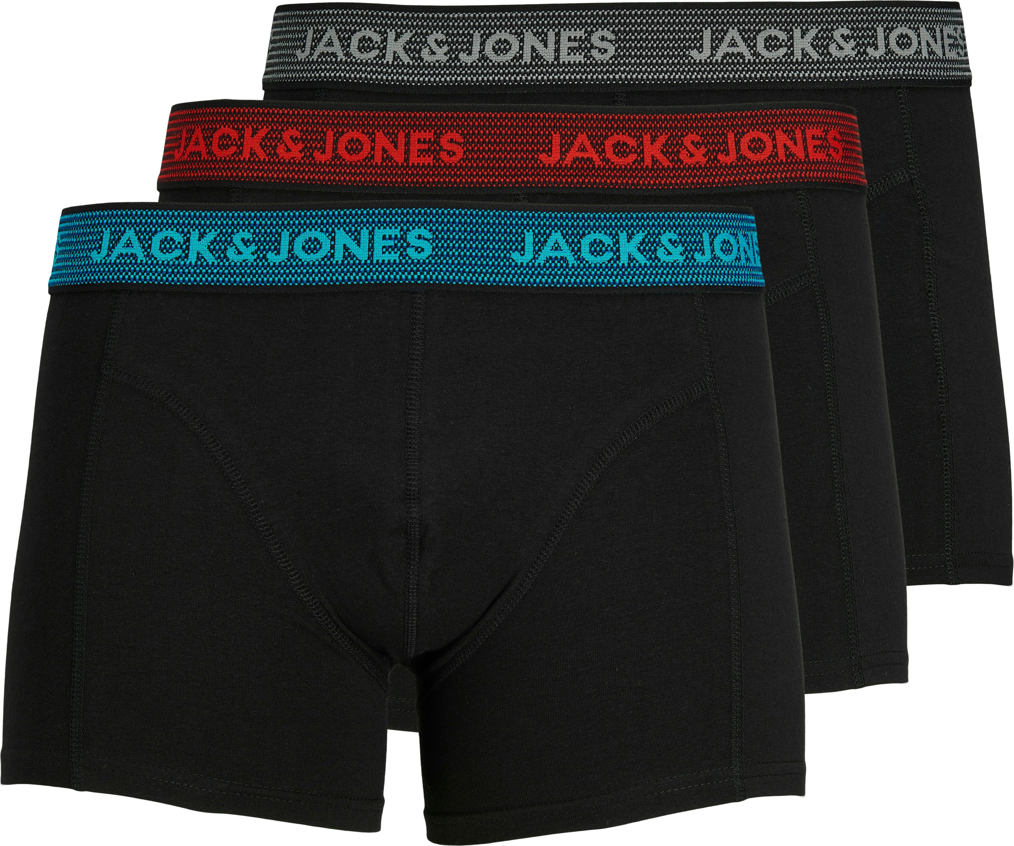 Trunk JACK & JONES JUNIOR "JACWAISTBAND TRUNKS 3 PAC", Jungen, Gr. 128, 3 Stk., grau (asphalt), Jersey, Obermaterial: 95% Baumwolle, 5% Elasthan, unifarben, eng, Unterhosen Trunk asphalt 128, 3 Stk.