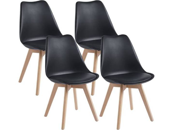 DEWINNER Chaises de Salle à Manger Catherina Chaise de Bureau rétro Assise rembourrée en hêtre Massif (Noir Lot de 4)