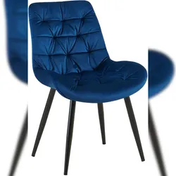 Décoshop26 - Esszimmerstuhl x1 in dunkelblauem Samt mit schwarzem Metallgestell Komfort & zeitlose Eleganz 10_0007222
