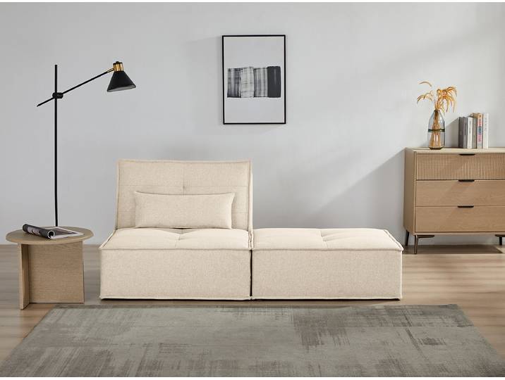 Schlafsessel mit Polsterhocker Weiß/Beige Strukturstoff Macy 90 x 78 x 97cm