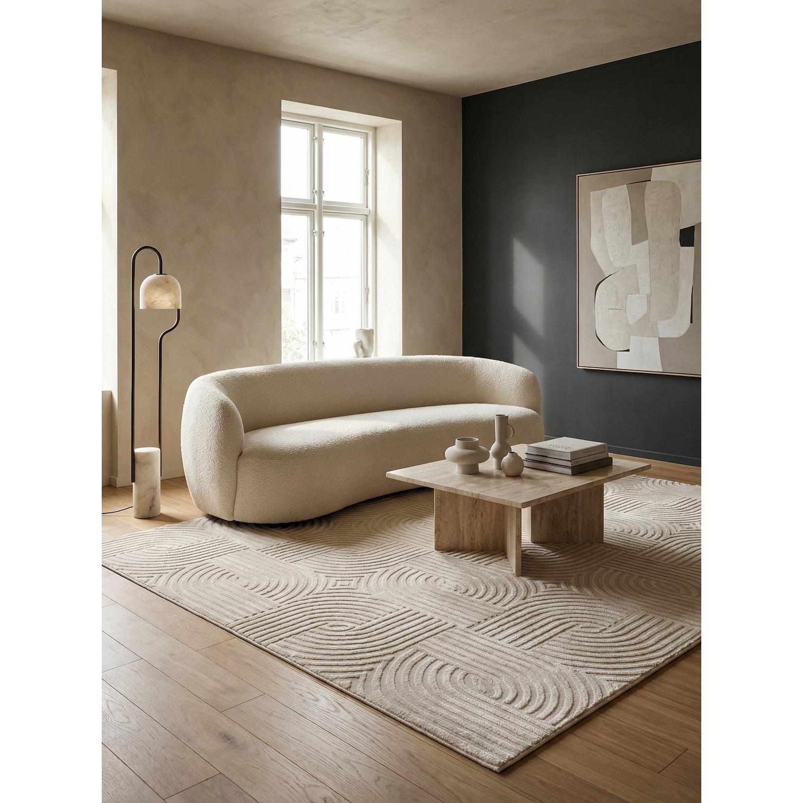 Teppich Kurzflor ILLER in Beige, mit 3D-Design, aus Jute, 80 x 150 cm