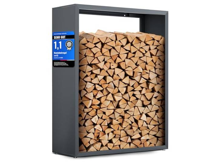 sortiQ Kaminholzregal Metall [RAL 7016] Kaminholz-Regal für außen & innen - wetterfeste, moderne Brennholz-Stapelhilfe für stabile Holzaufbewahrung Holzlager mit Stellfüßen (130 x 165cm)