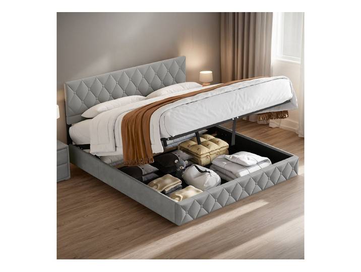 OKWISH Polsterbett Stauraumbett Funktionsbett (Ausgezeichnete Atmungsaktivität, 180 x 200 cm mit Lattenrost ohne Matratze), Strapazierfähig und schmutzabweisend,elastische Polsterung