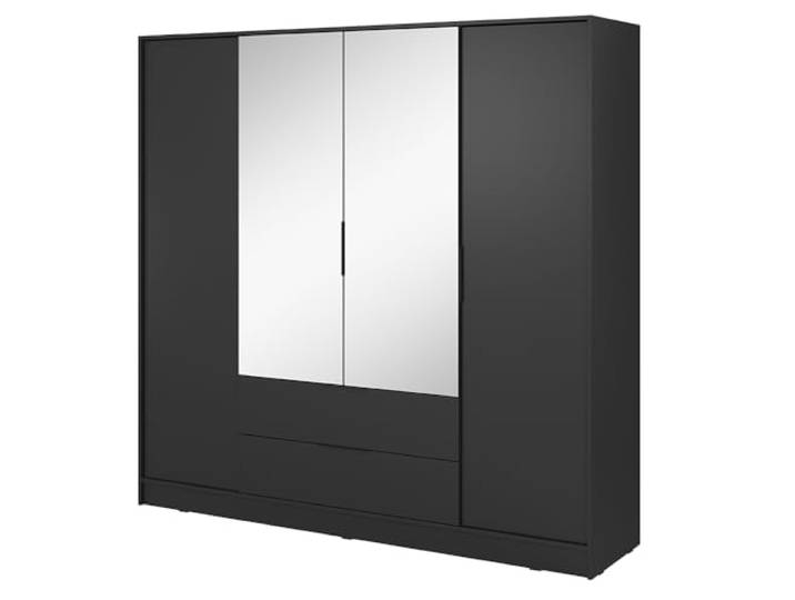 Lomadox Schlafzimmer Schrank Kleiderschrank Drehtürenschrank 206 cm mit 2 Spiegeltüren in schwarz