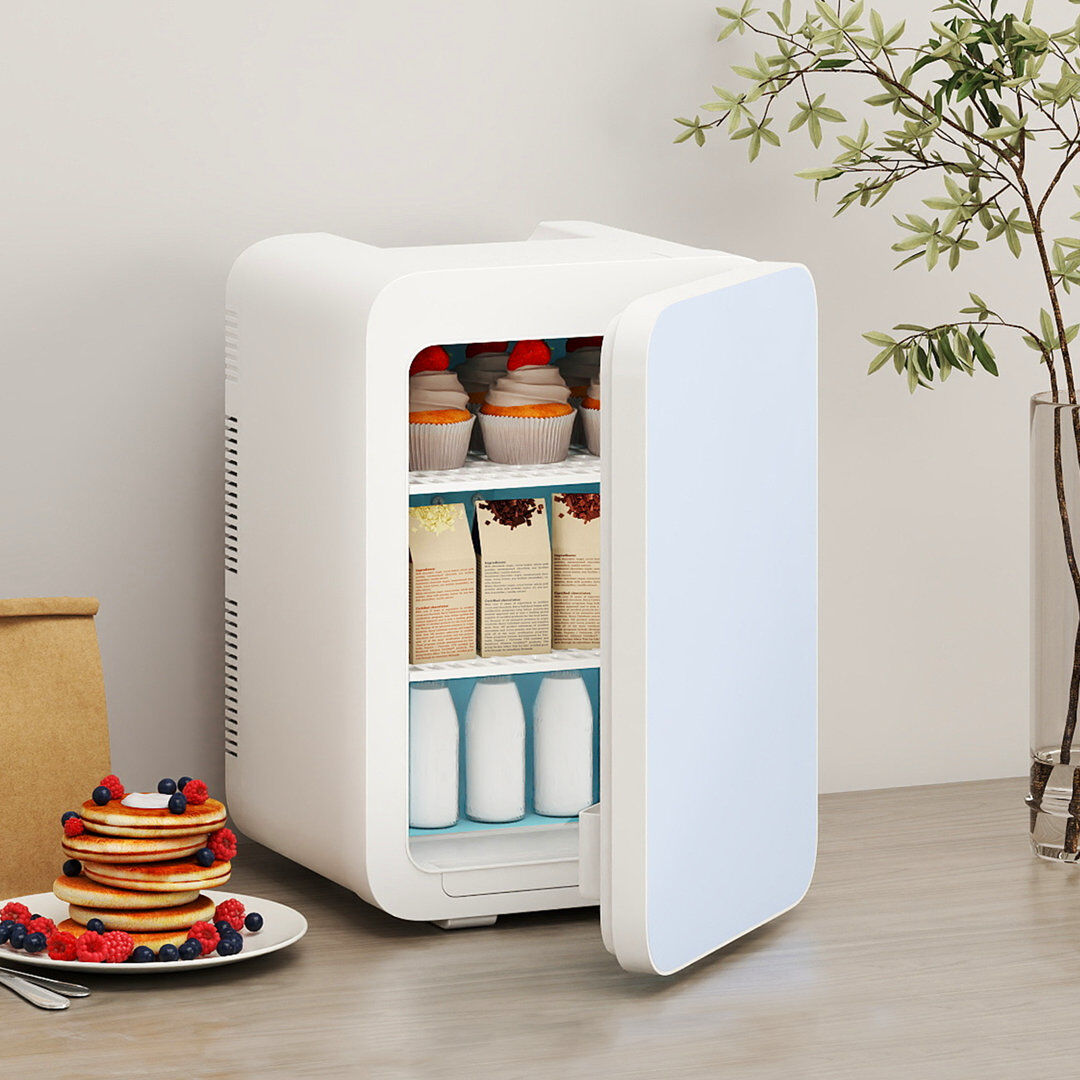 PULUOMIS 20L Large Portable Mini Fridge, Countertop Home Car Refrigerator, Cooler and Warmer, AC&DC Plug White 40.7cm H X 28.5cm W X 30cm D