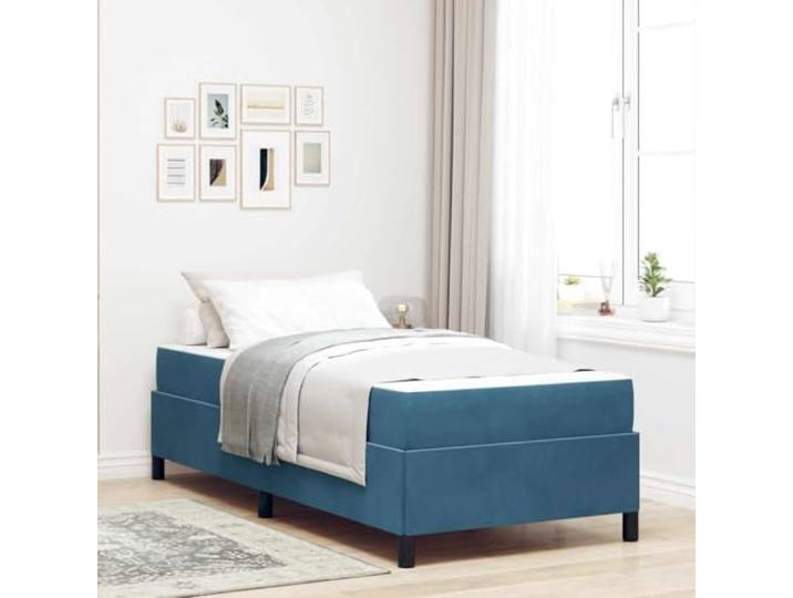 YUOTYRKTEJRSG Holzwerkstoffrahmen Modernes Design 90 x 200 cm Blau Bettrahmen mit Matratze Dunkelblau 90x200 cm Stoff Einzelbett inklusive Lattenrost Taschenfederkern Modernes Polsterbett Set